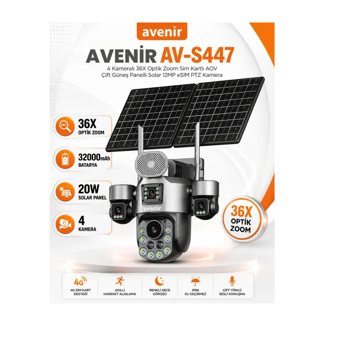 Avenir 4 Kameralı 36X Optik Zoom 4G SIM Kartlı AOV Solar Kamera 