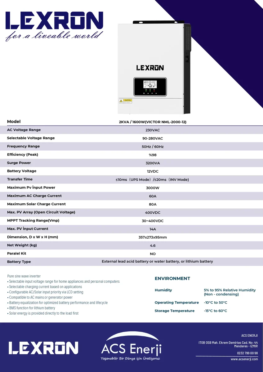 Lexron 1.6kw Hv Mppt 12v Akıllı İnverter