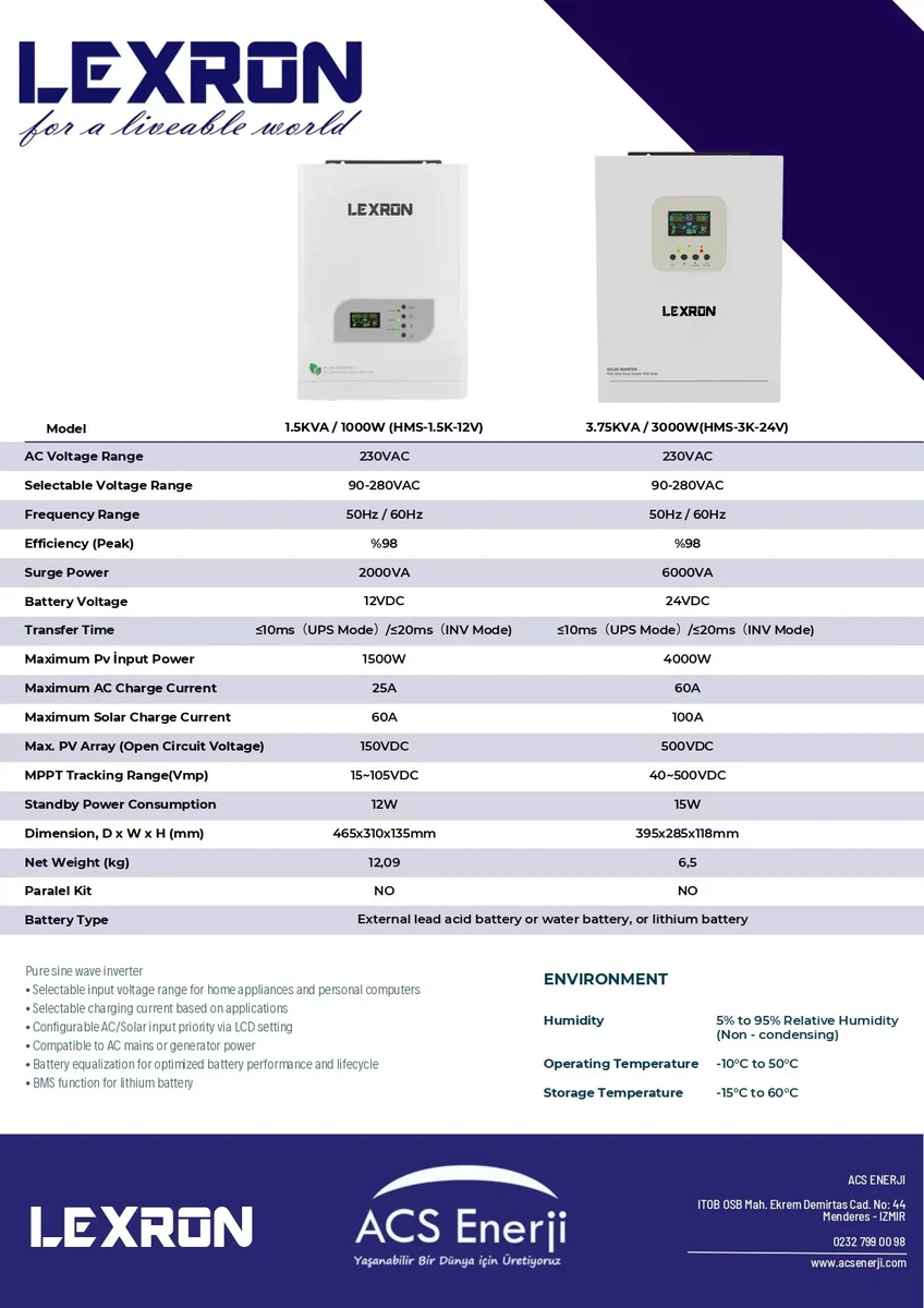 Lexron 3kw Hv Mppt 40-500 Pv İnput Akıllı İnverter
