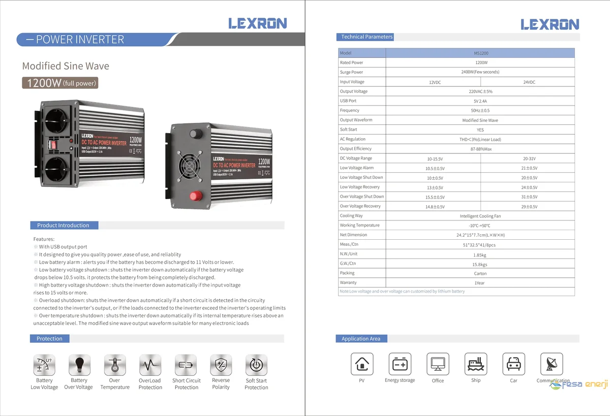 Lexron 1200w-12v Modifiye Sinüs İnverter