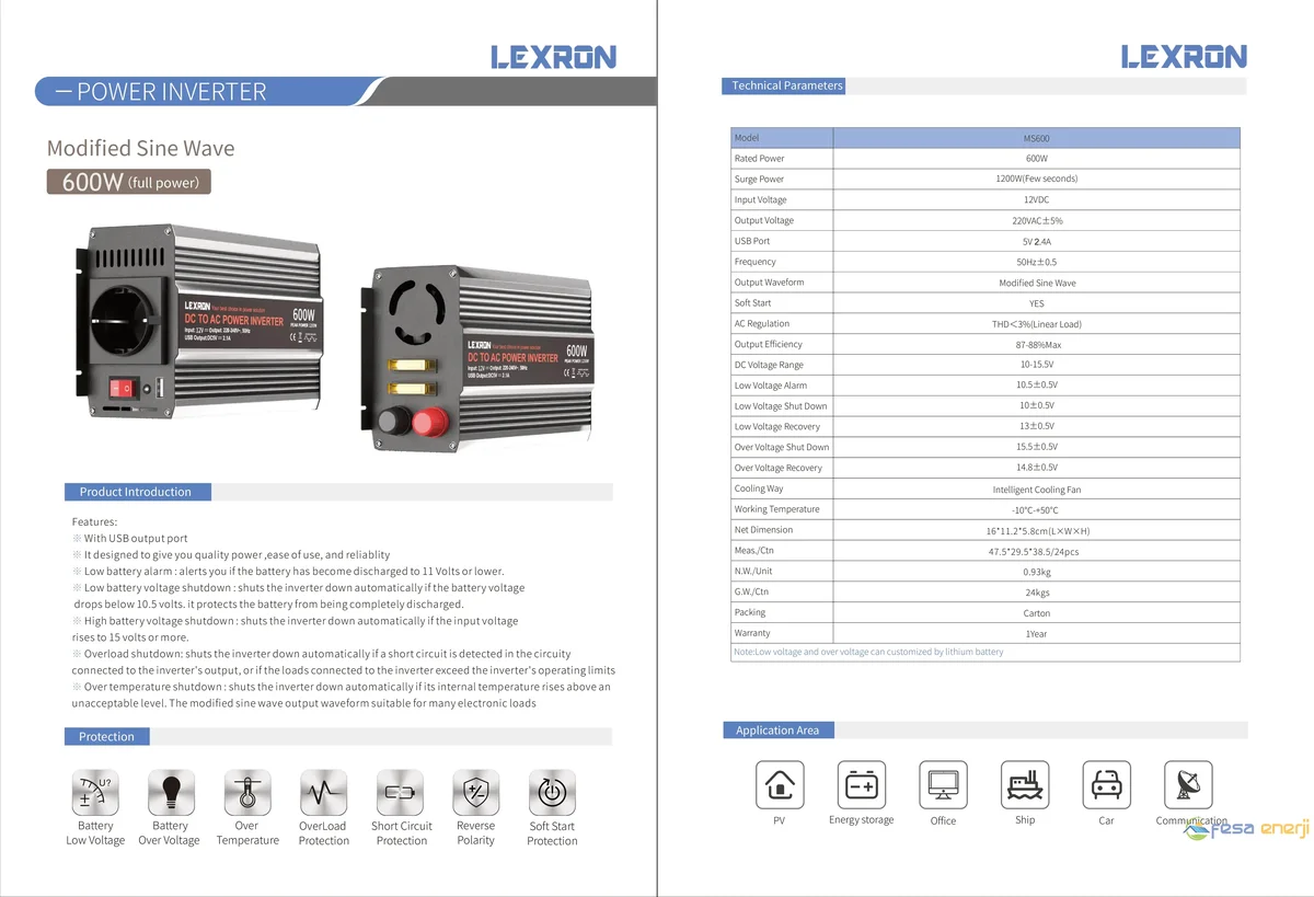Lexron 600w-12v Tam Sinüs İnverter
