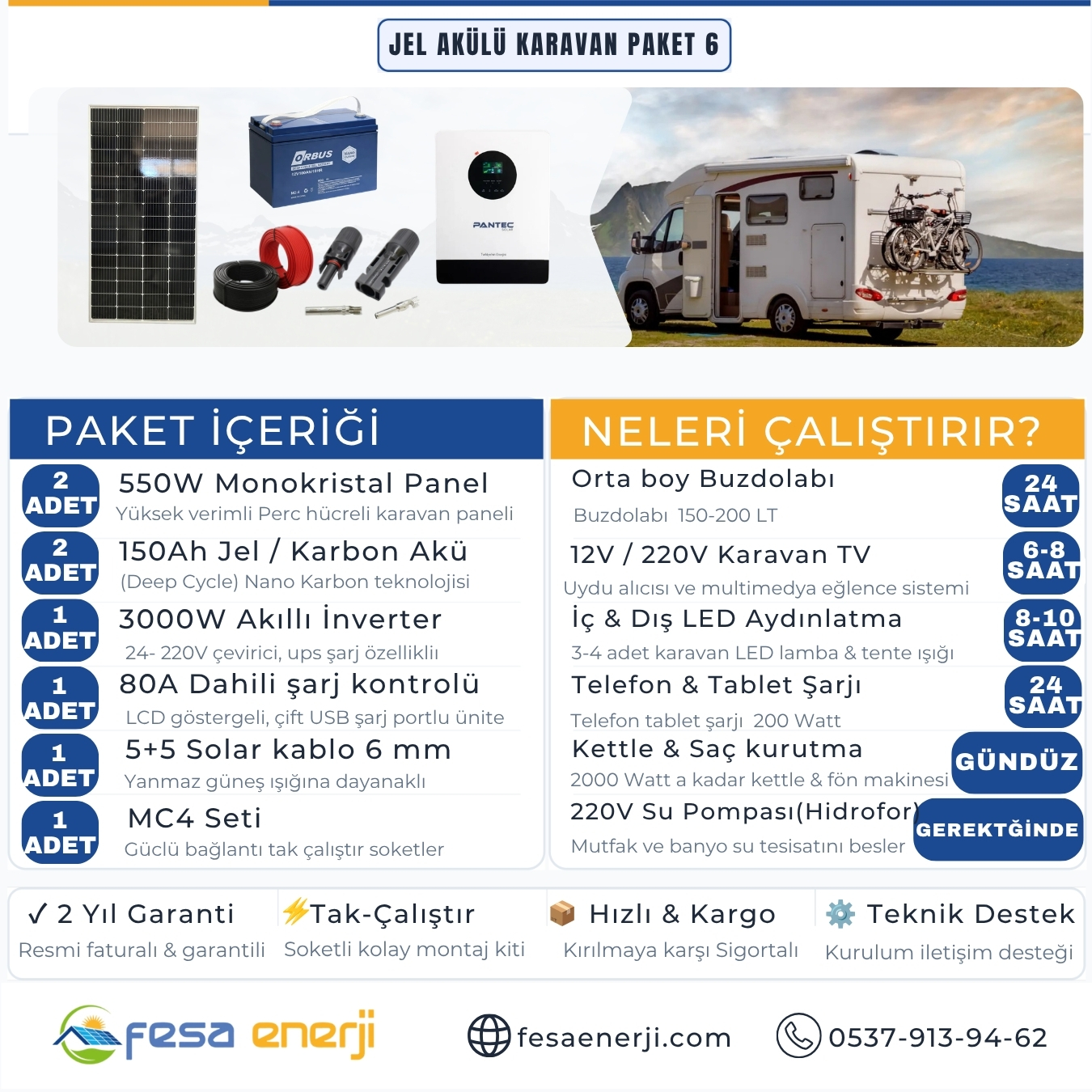 Fesa Enerji Jel akülü Karavan Paket Sistemleri 6
