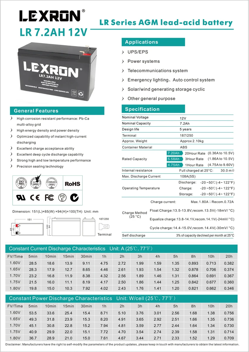 Lexron 7ah-12v Kuru Tip Akü