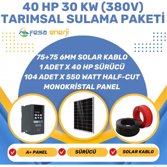 Fesa Enerji 40 Hp 30 kW (380V) Tarımsal Sulama Paketi - Trifaze Solar Dalgıç Pompa Sistemi - Fesa Enerji