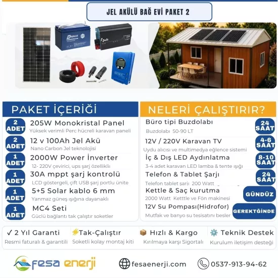 Fesa Enerji Jel Akü Bağ Evi Paket Sistemleri 2 (Off-Grid Solar Kit) - Fesa Enerji