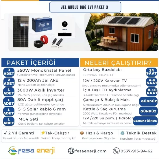 Fesa Enerji Jel Akü Bağ Evi Paket Sistemleri 3 (Off-Grid Solar Kit) - Fesa Enerji