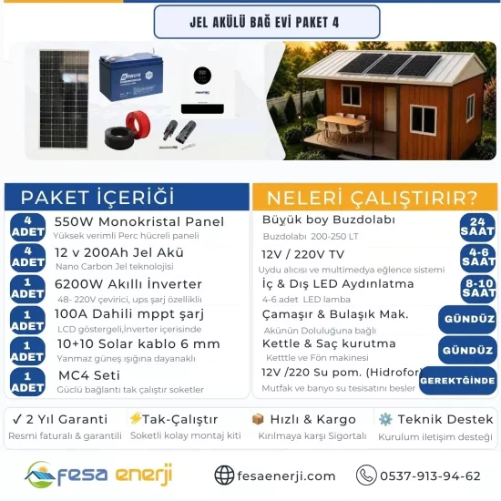 Fesa Enerji Jel Akü Bağ Evi Paket Sistemleri 4 (Off-Grid Solar Kit) - Fesa Enerji