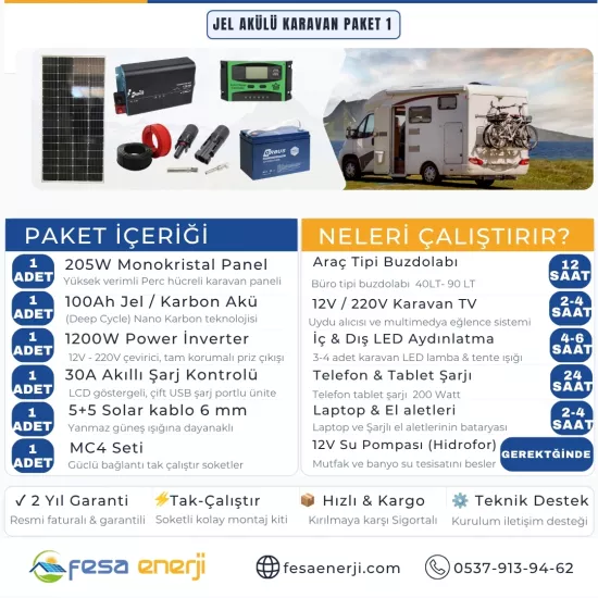 Fesa Enerji Jel Akülü Karavan Paket Sistemleri 1 (Tak-Çalıştır Solar Kit) - Fesa Enerji