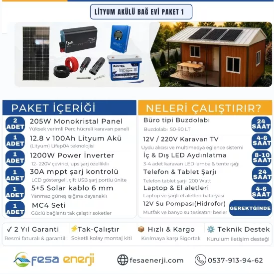 Fesa Enerji Lityum Akü Bağ Evi Paket Sistemleri 1 (Off-Grid Solar Kit) - Fesa Enerji