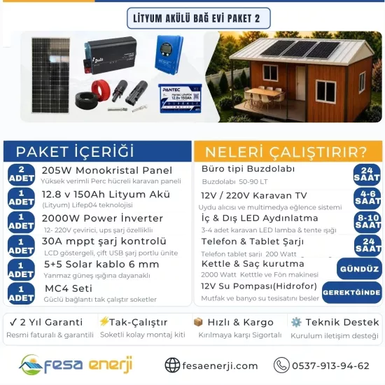 Fesa Enerji Lityum Akü Bağ Evi Paket Sistemleri 2 (Off-Grid Solar Kit) - Fesa Enerji