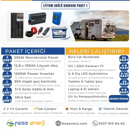 Fesa Enerji Lityum Akülü Karavan Paket Sistemleri 1 (LiFePO4 Solar Kit) - Fesa Enerji