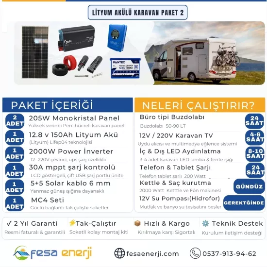 Fesa Enerji Lityum Akülü Karavan Paket Sistemleri 2 (LiFePO4 Solar Kit) - Fesa Enerji