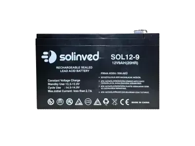 Solinved 9Ah 12V Kuru Tip Akü (VRLA AGM) - Fesa Enerji