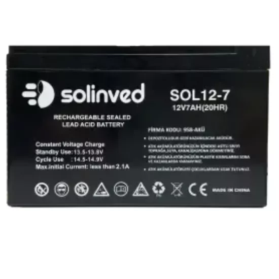 Solinved 7Ah 12V Kuru Tip Akü (VRLA AGM) - Fesa Enerji
