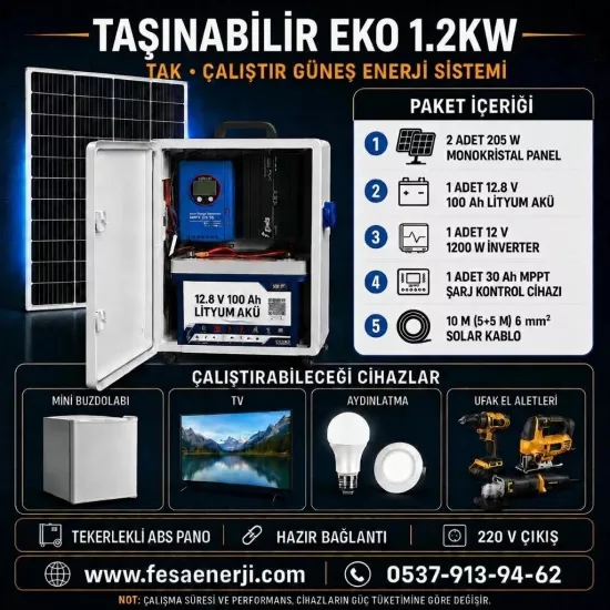 Fesa Enerji Eko 1.2 kW Lityum Akülü Taşınabilir Solar Paket - Fesa Enerji