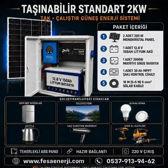 Fesa Enerji Standart 2KW Lityum Akülü Taşınabilir Solar Paket - Fesa Enerji