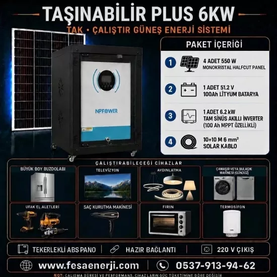 Fesa Enerji Plus 6.2 KW Lityum Akü Taşınabilir Solar Paket - Fesa Enerji