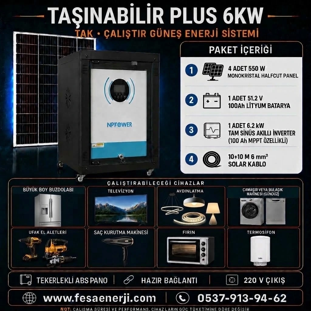 Fesa Enerji Plus 6.2 KW Lityum Akü Taşınabilir Solar Paket (FESA62KWL)